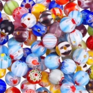 Millerfiori Glass Round Beads | Crackle Beads | Colourful Glass Crystal Beads with Single Flower 6mm |  Same Day Despatch