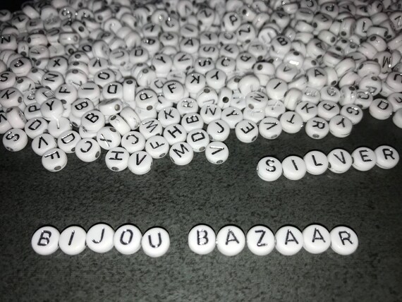 Acrylic SILVER Alphabet Letter Beads, Round Charms 6mm ABC Silver on White Letter  Beads Same Day Dispatch 