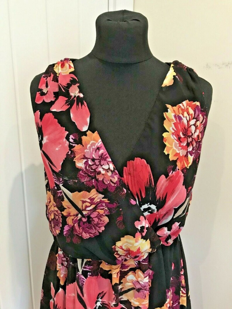 C A Yessica Dress vintage 1990's Black Floral Lined Etsy