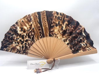 Éventail Satin Léopard/Plumes