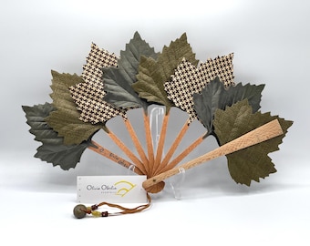 Fan of Straw & Satin Leaves