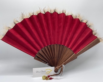 Ventaglio in pelle scamosciata, struzzo e palissandro