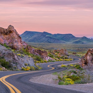Route 66 Arizona Sunrise Art Print | Desert Landscape Wall Decor | Scenic Road Trip Photography | Southwest Wall Art | RTE 66 Metal Wall Art