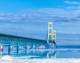 Mackinac Bridge Winter Landscape Art: Michigan Photography Print