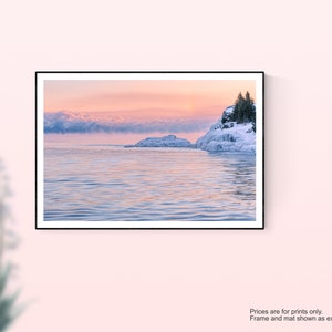 Lake Superior Print, Pink Sunrise, Upper Peninsula, Michigan Photography, Fine Art Print, Pastel Decor,  Marquette MI, Winter Scene, Metal