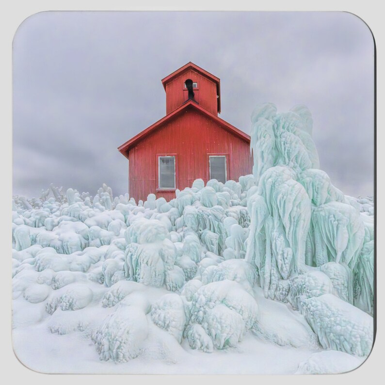 Lighthouse Four Coaster Set, 4 Nautical Coasters, Point Betsie Lighthouse, Lake Michigan Gift, Drink Coaster Set, 4 Coasters, Beer Mat image 5