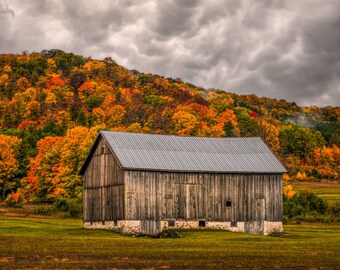 Old Barn in Fall, Historic Barn Fine Art Print, Autumn Foliage Wall Decor, Rustic Wall Art, Northern Michigan Fall Metal Print