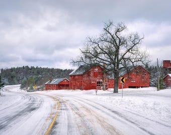 Red Barn Northport | Barn in Winter | Michigan 201 | Snowy Holiday Print | Cabin Art
