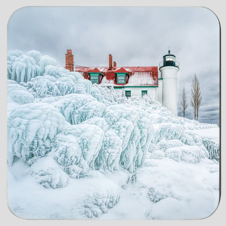 Lighthouse Four Coaster Set, 4 Nautical Coasters, Point Betsie Lighthouse, Lake Michigan Gift, Drink Coaster Set, 4 Coasters, Beer Mat image 2