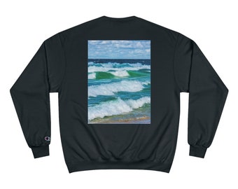 Lake Superior Crew Sweatshirt, Unisex, Black Sweatshirt, White, Navy, Great Lakes Apparel, Laker Superior Pullover, Print Design on Back