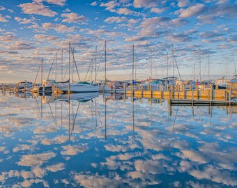 Impresión de reflejo de barco al amanecer – Decoración náutica