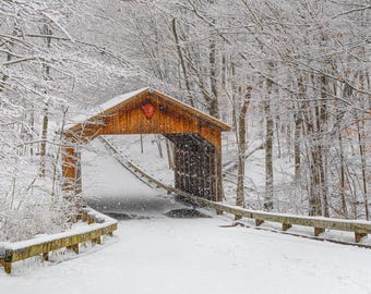 Covered Wooden Bridge in Snow | Sleeping Bear Dunes Print or Metal | Michigan Photography