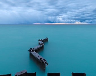 Minimalist Lake Michigan | Deep Blue Green Art | Frankfort Michigan |  Fine Art Print, Coastal Decor | Point Betsie Beach | Cloud Wall Art