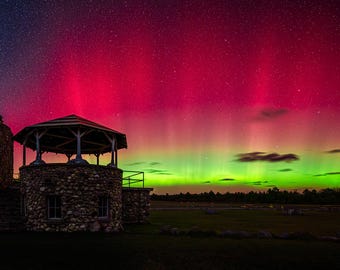 Aurora Borealis Print: Woolsey Airport Northern Lights, Michigan Night Sky