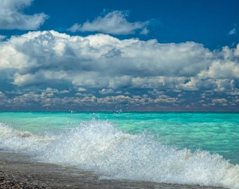 Blue Water Beach, Lake Michigan Art, Sunny Day Photo, Beach Fine Art Print, Metal Wall Decor, &quot;Feeling the Michigan Blues&quot;