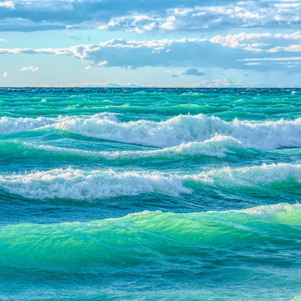 Lake Michigan Print | Michigan Photography | Metal | Coastal Home | Blue | Teal | Turquoise | Great Lakes | Pretty Blue Waves | Beach Art