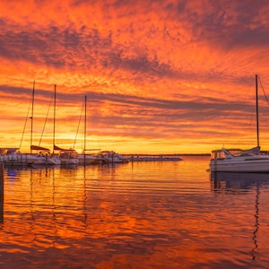 Michigan Photography | Bold Sunrise Print | Traverse Bay | Marina Metal Print | Sailboats | Fine Art Print | Nautical Art | Sunrise | Orange