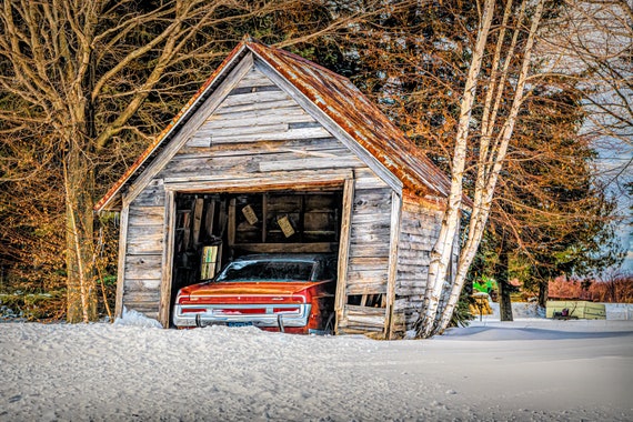 Car Collector Art, Antique Auto on Metal, Winter Car Art, Garage