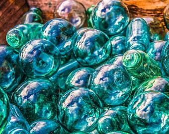 Fishing Float Glass Balls Photo, Vintage Fishing Glass Print, Fishing Floats, Metal Fishing Float Print, &quot;Fishing Float Glass in Wood Crate&quot;
