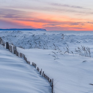 Winter Snow Print, Snowy Beach, Winter Metal Print, Winter Art, Michigan Winter, Michigan Photography, Great Lakes Print, Sunset Photography