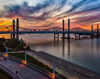 Louisville, KY skyline at sunset. Louisville, Kentucky Painting by