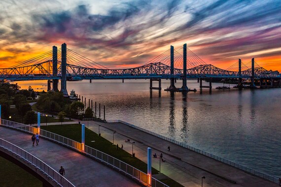 Louisville Sunset Photo Print, Kentucky Bridges, Cityscape Wall Art