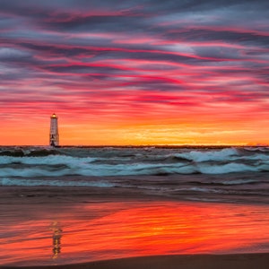 Frankfort Lighthouse | Michigan Photography | Lake Michigan Sunset | Michigan Metal Print | Sunset Photo | Fine Art Print | Sunset Print
