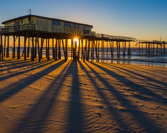 Frisco Pier Kunst, OBX Pier Print, Schatten Strand, große Wandkunst, "Frisco Pier"