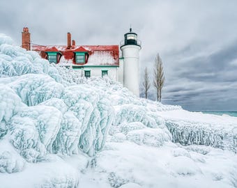 Point Betsie Square, Winter Ice, Lighthouse, Michigan Photographer