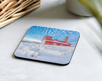 One Fog House Coaster, Red Lighthouse Coaster, Point Betsie Lighthouse, Michigan Coaster, Lighthouse Gift, Housewarming Present, Trivet