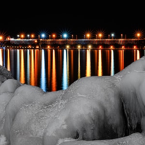 Ore Dock at Night, Marquette Michigan, Upper Peninsula Fine Art, Lake Superior, Night, Winter Ice, Metal Night Wall Art, Star Light Print