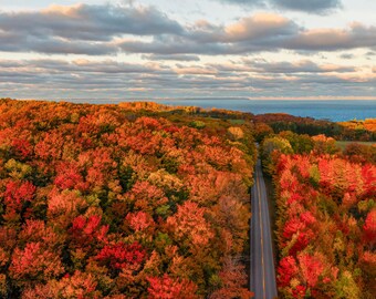 Aerial Fall Foliage Print: Autumn Colors, Peterson Park Road in Leelanau County