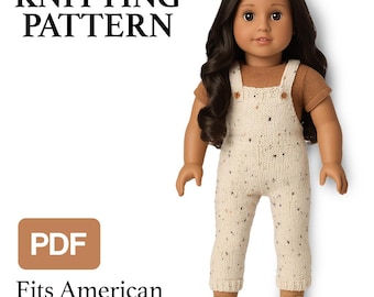 PDF Knitting Pattern, 18 Inch Doll Romper, Fits American Girl Dolls, Easy Knit Overalls Outfit, Instant Download, AG Doll Clothes