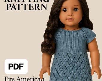 Lace Dress Knitting Pattern for 18&quot; Dolls | Fits American Girl Dolls | PDF Download | DIY Doll Clothes | Knit Doll Dress Pattern