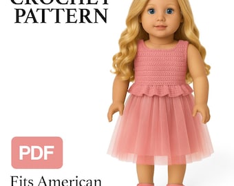 PDF Crochet Pattern, 18 Inch Doll Tutu Dress, Fits American Girl Dolls, Ballerina Outfit for Dolls, Easy Skirt Pattern, Instant Download