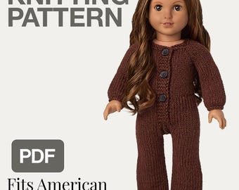 American Girl Doll Jumpsuit Knitting Pattern PDF, 18 Inch Doll Clothes, Knit Jumpsuit Pattern, Doll Outfit DIY, Instant Download, Fitted