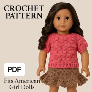 PDF Crochet Pattern, 18 Inch Doll Shirt, Fits American Girl Dolls, Easy Crochet Top Pattern, Instant Download, Doll Clothes Pattern