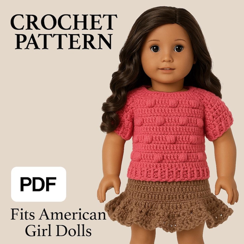 PDF Crochet Pattern, 18 Inch Doll Shirt, Fits American Girl Dolls, Easy Crochet Top Pattern, Instant Download, Doll Clothes Pattern image 1