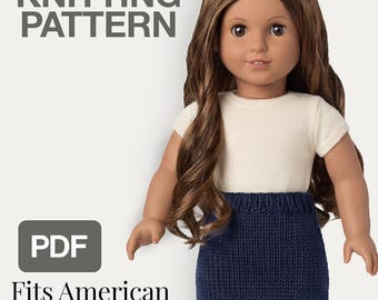 PDF Knitting Pattern, 18 Inch Doll Skirt, American Girl Doll Clothes Pattern, Seamless or Flat Knit, Instant Download