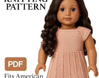 PDF Knitting Pattern, 18 Inch Doll Dress, Fits American Girl Dolls, Easy Knit Outfit, Beginner Project, Instant Download PDF, Dress Pattern