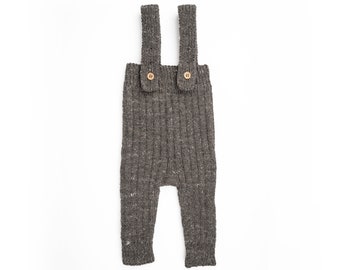 Hand Knit Baby Overalls, Newborn Knit Romper, Ribbed Alpaca Overalls, Vintage Style Baby Outfit, Photography Prop, Handmade in USA