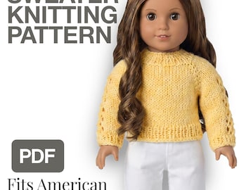 American Girl Doll Sweater Knitting Pattern PDF, 18 Inch Doll Clothes Pattern, Seamless Knit Sweater, Easy Doll Knit