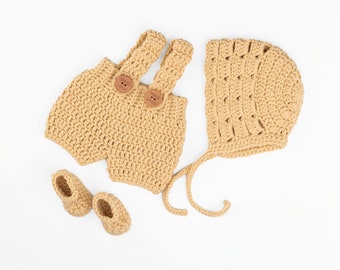 Handmade Doll Clothes Set, Fits 18 Inch Dolls Like American Girl, Crochet Romper, Bonnet and Shoes, Outfit for Dolls, Gift for Girls