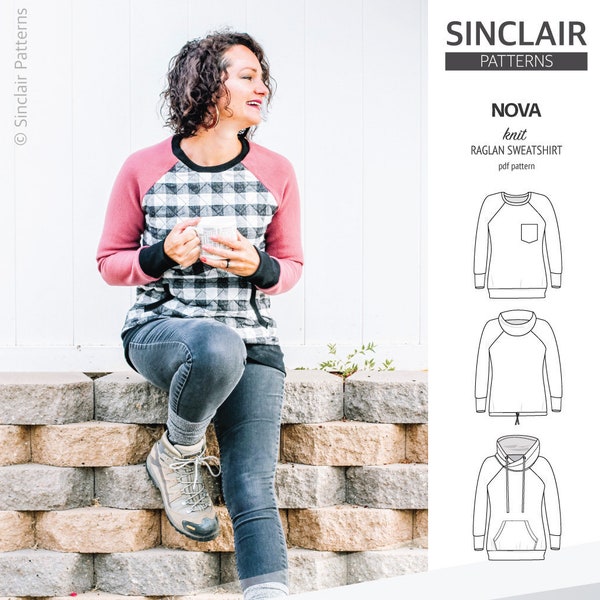Nova knit raglan sweatshirt for women (pdf sewing pattern)