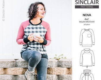 Nova knit raglan sweatshirt for women (pdf sewing pattern)