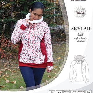 Skylar knit raglan hoodie pdf sewing pattern for women image 1