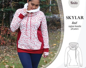 Skylar knit raglan hoodie pdf sewing pattern for women