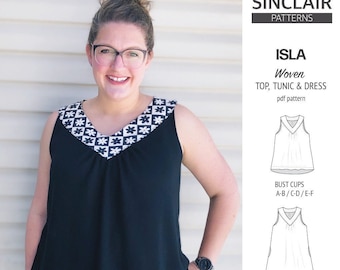 Isla V-neck top and dress for woven fabrics (pdf sewing pattern)