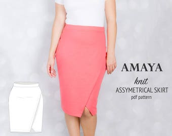 Knit Asymmetrical Skirt Sewing Pattern: Women's XS-XXL (PDF Pattern)
