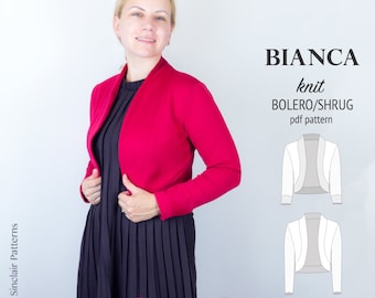 Knit Bolero Sewing Pattern: Bianca Shrug, XS-XXL (PDF Pattern)